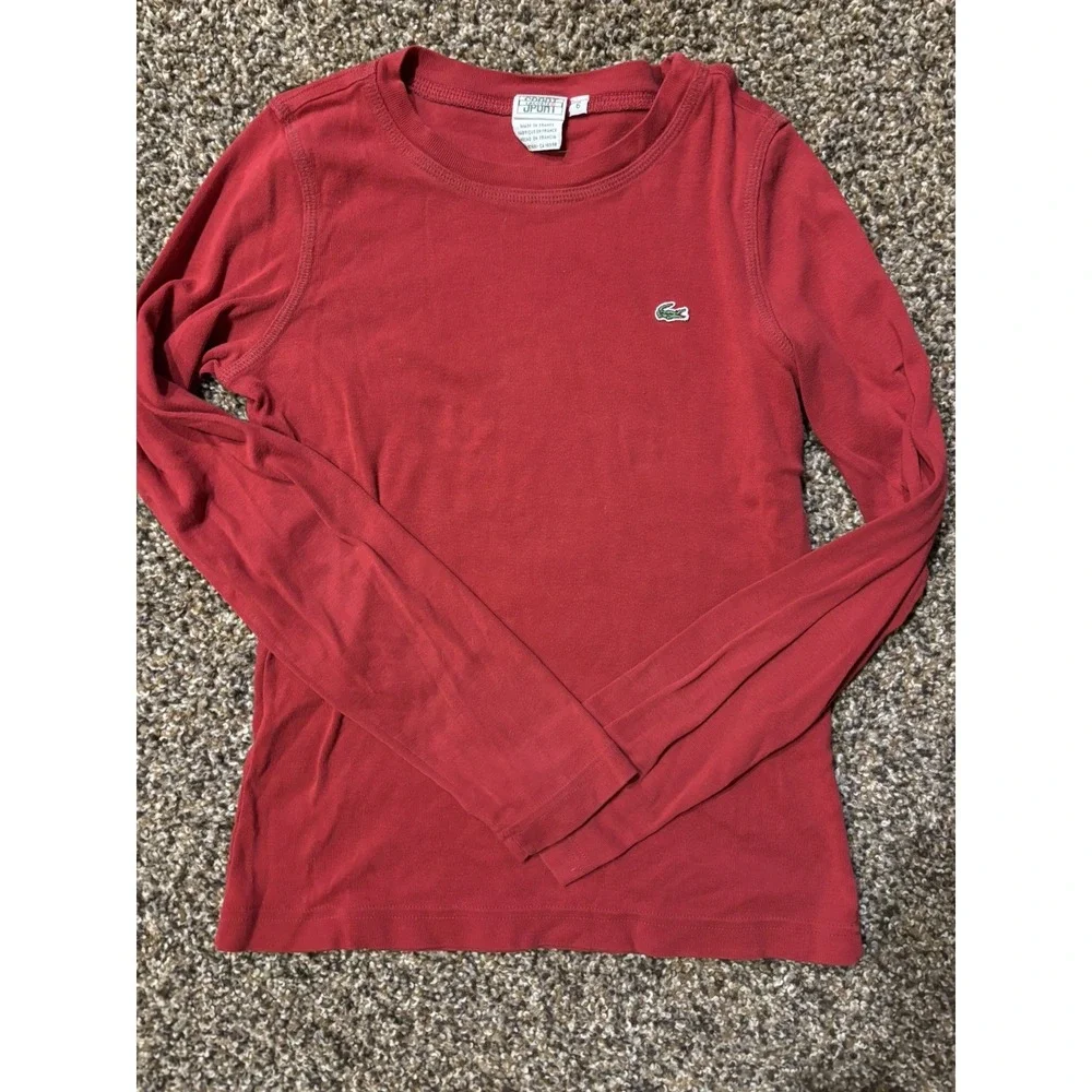 Lacoste Kids Vintage Red Long Sleeve Shirt‎ Size 6 100% Cotton B22